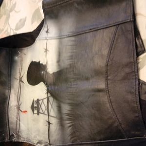 Mens leather vest pow hand painted on back